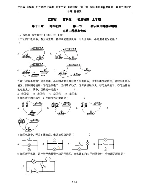 江苏省  苏科版  初三物理 上学期  第十三章  电路初探    第一节   初识家用电器和电路 