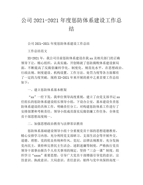 公司2021-2021年度惩防体系建设工作总结