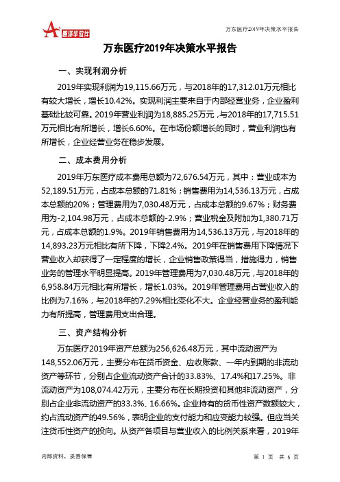 万东医疗2019年决策水平分析报告