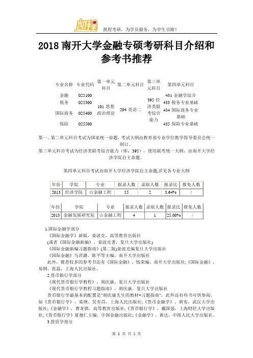 2018南开大学金融专硕考研科目介绍和参考书推荐