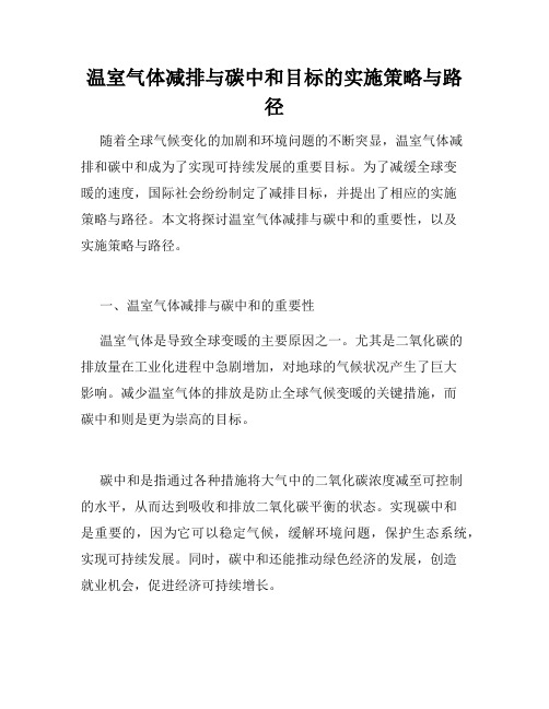 温室气体减排与碳中和目标的实施策略与路径