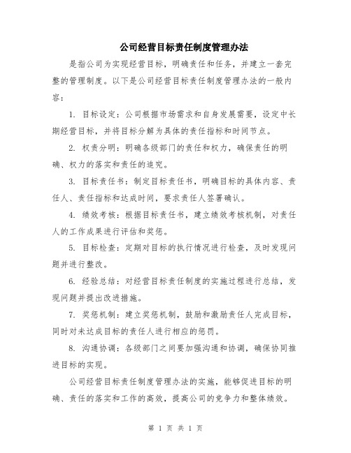 公司经营目标责任制度管理办法