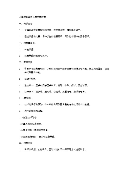 小学生乒乓球比赛方案教案