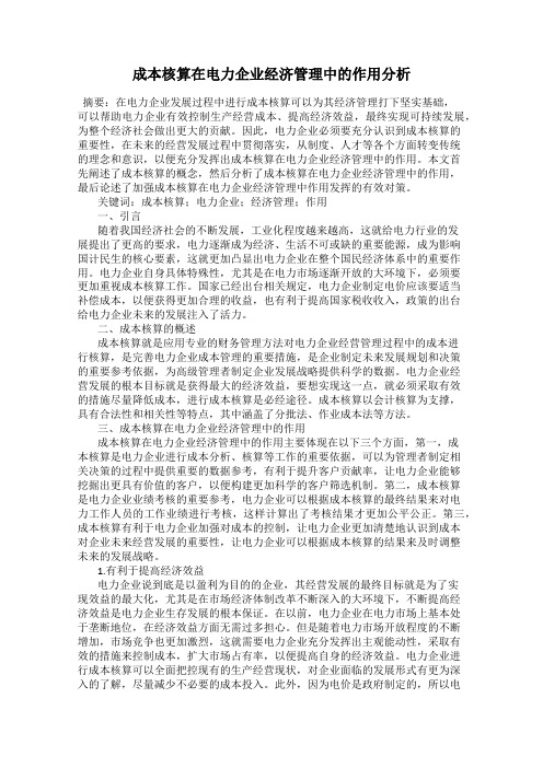 成本核算在电力企业经济管理中的作用分析