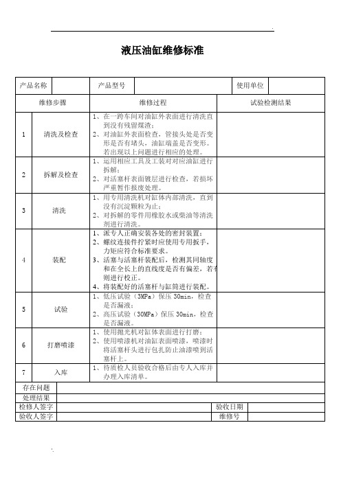 液压油缸维修标准