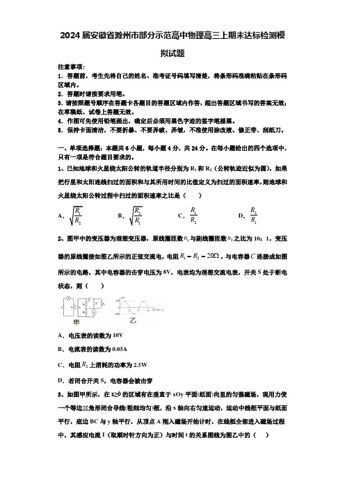 2024届安徽省滁州市部分示范高中物理高三上期末达标检测模拟试题含解析