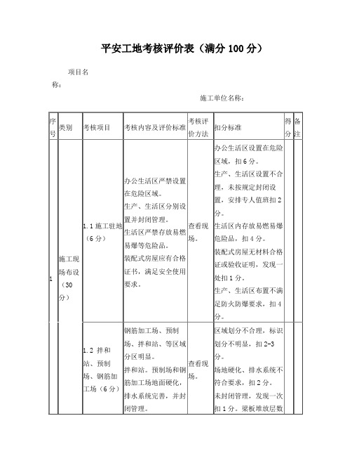 平安工地施工单位考核表