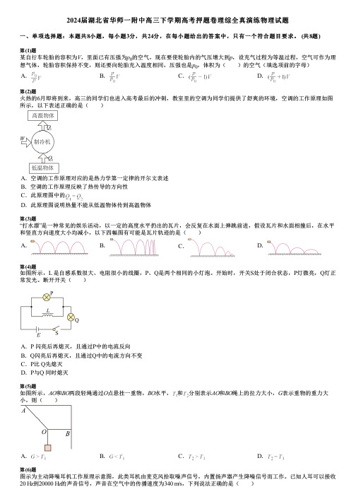 2024届湖北省华师一附中高三下学期高考押题卷理综全真演练物理试题