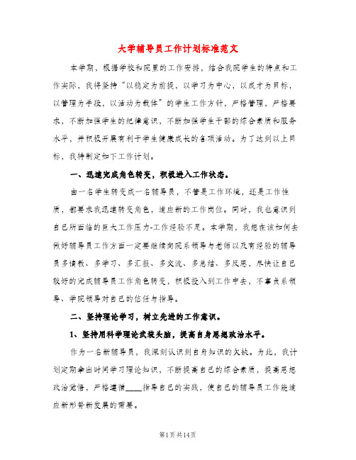 大学辅导员工作计划标准范文（三篇）