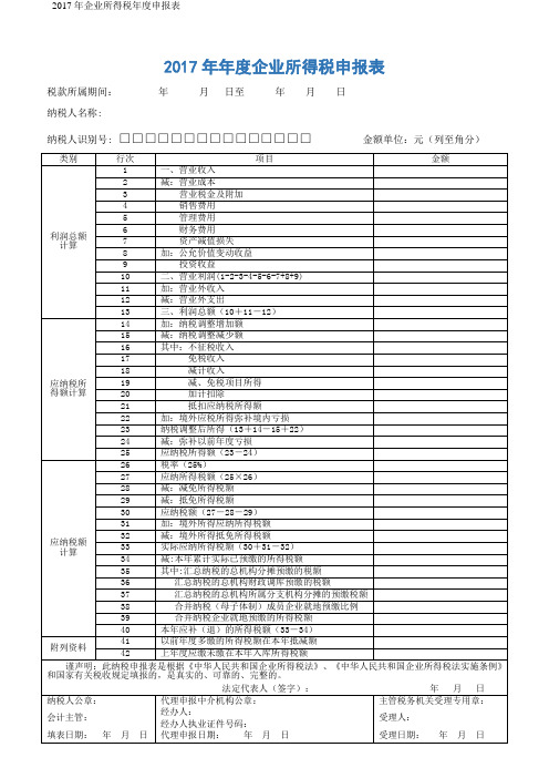 2017年企业所得税年度申报表