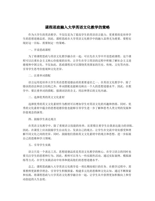 课程思政融入大学英语文化教学的策略