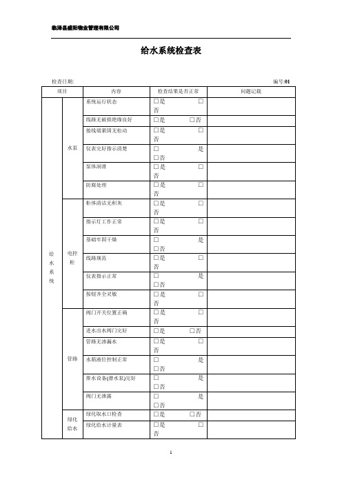 物业现场检查表【范本模板】