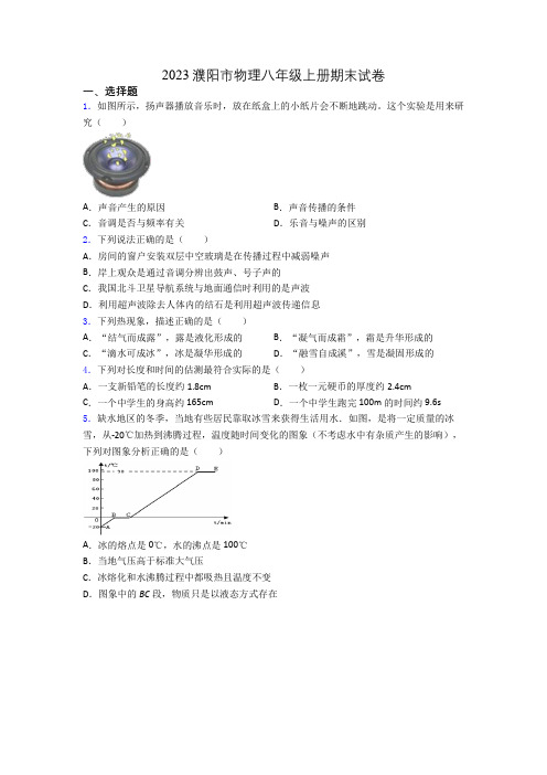 2023濮阳市物理八年级上册期末试卷