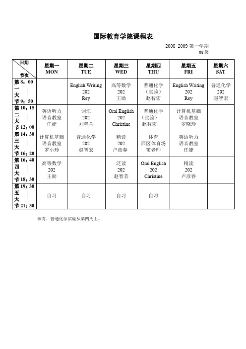 国际教育学院课程表