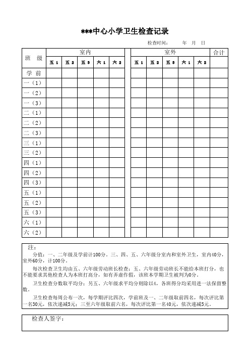 88小学卫生检查记录表