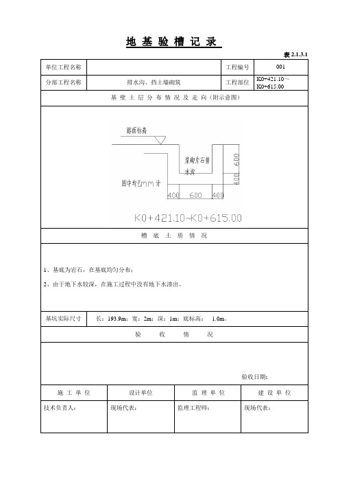 道路排水沟地基验槽记录