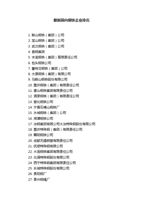 最新国内钢铁企业排名