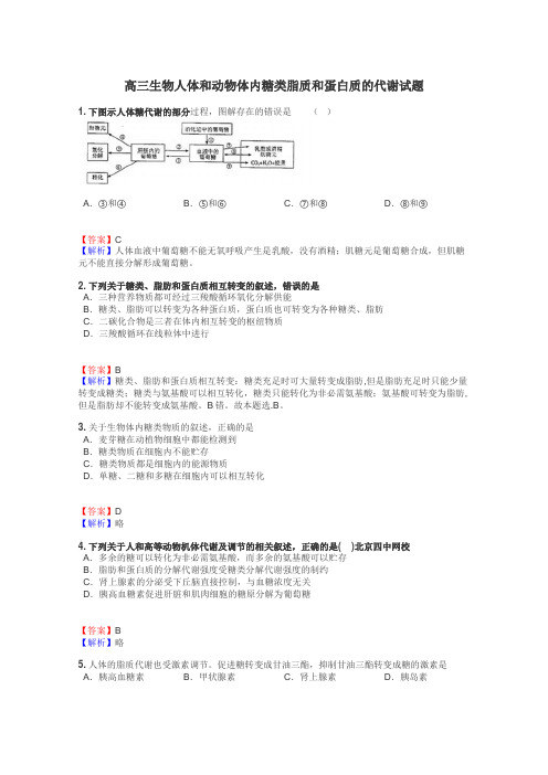 高三生物人体和动物体内糖类脂质和蛋白质的代谢试题