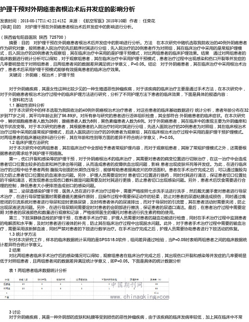 护理干预对外阴癌患者根治术后并发症的影响分析