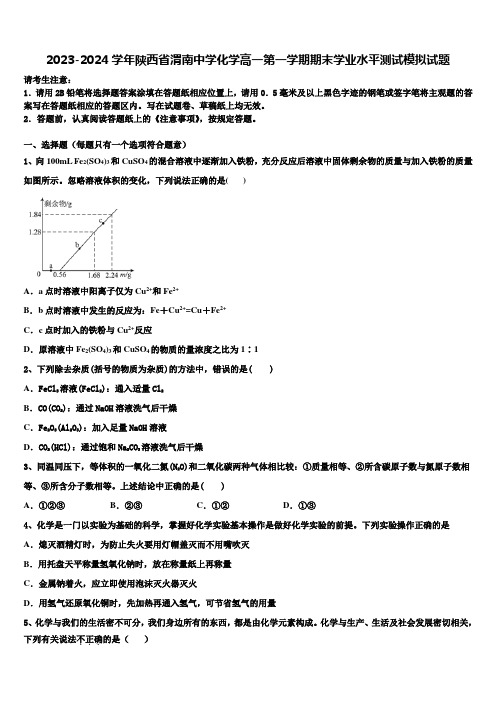 2023-2024学年陕西省渭南中学化学高一第一学期期末学业水平测试模拟试题含解析