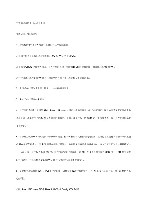 主板故障诊断卡代码查询手册