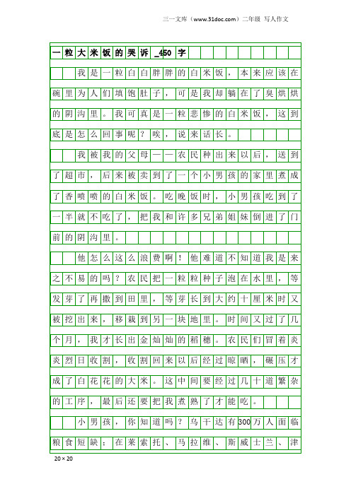 二年级写人作文：一粒大米饭的哭诉_450字