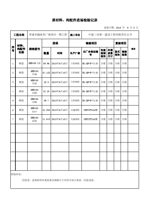 上海材料进场台账