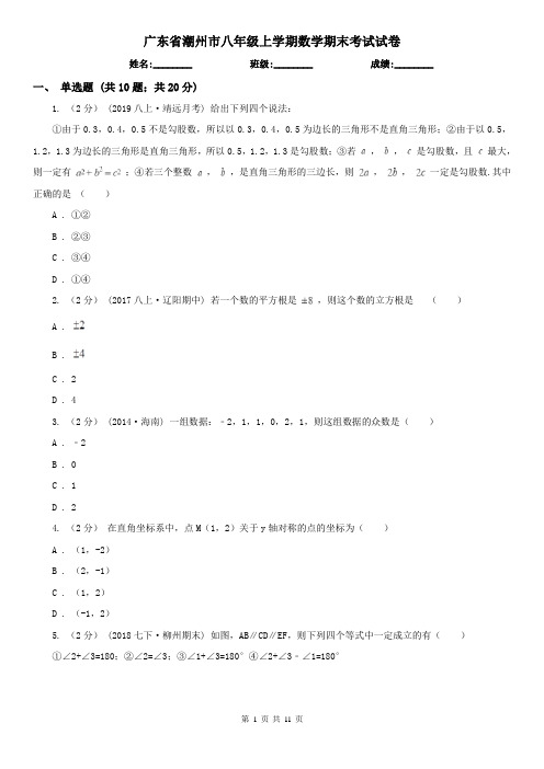 广东省潮州市八年级上学期数学期末考试试卷