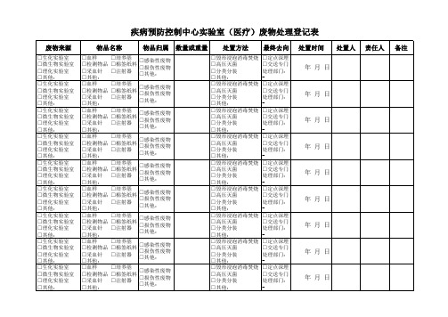 疾病预防控制中心实验室(医疗)废物处理登记表