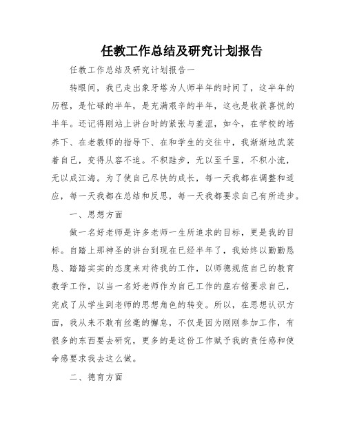 任教工作总结及研究计划报告