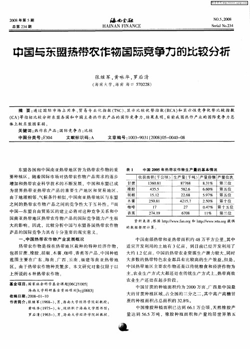 中国与东盟热带农作物国际竞争力的比较分析