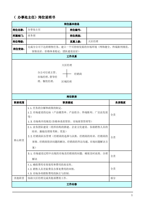 办事处主任岗位职责说明书(新版)