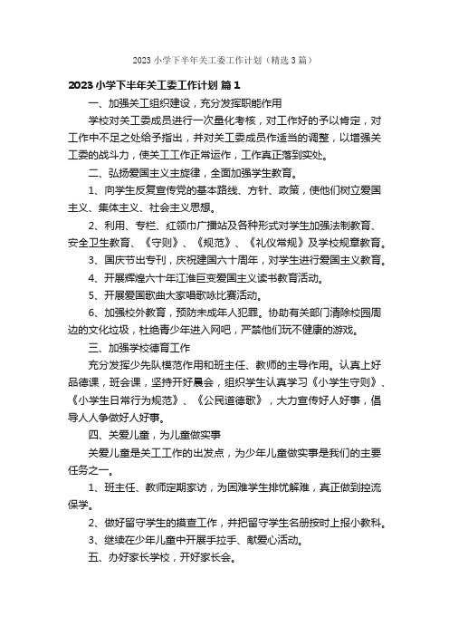 2023小学下半年关工委工作计划（精选3篇）