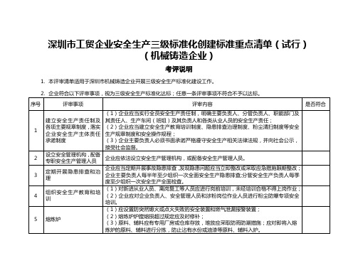 深圳市工贸企业安全生产三级标准化创建标准重点清单(试行)