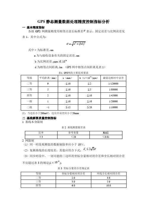 GPS静态测量数据处理精度控制指标分析