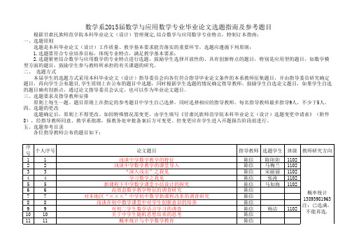 甘肃民族师范学院数学系2015届毕业生毕业论文选题一览表