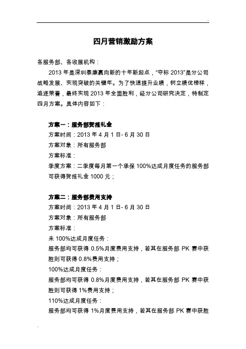 四月个险方案(营销激励方案)