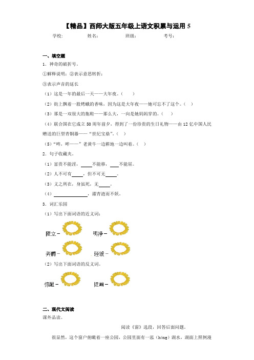 小学五年级上语文积累与运用5(含答案解析)