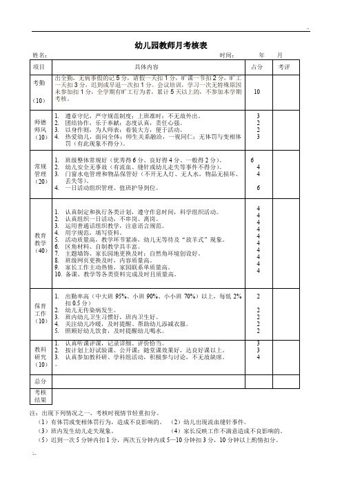 幼儿园教师月考核表 (2)