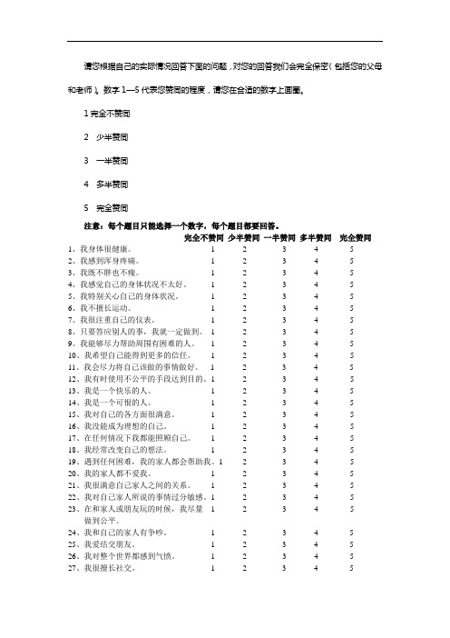 田纳西自我概念量表及计分