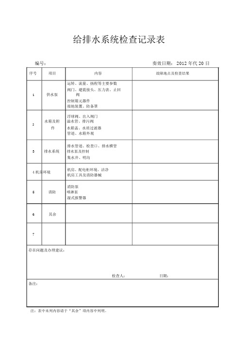 给排水系统检查表