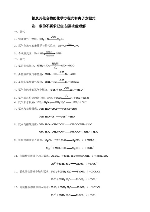 氮及其化合物的化学方程式和离子方程式