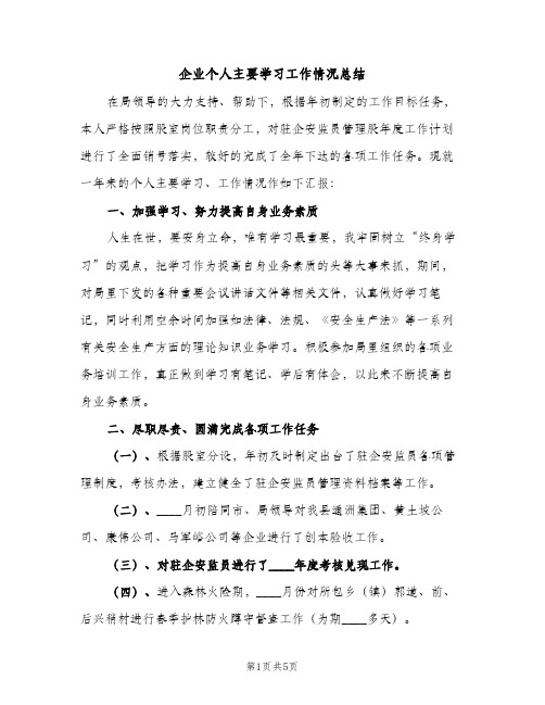 企业个人主要学习工作情况总结（2篇）