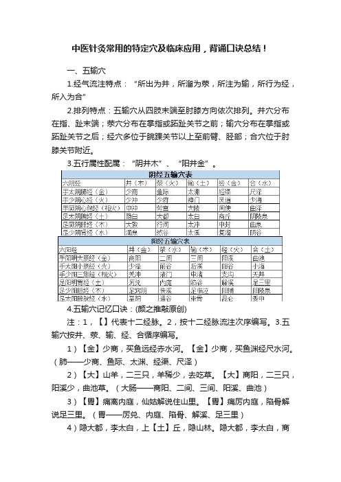 中医针灸常用的特定穴及临床应用，背诵口诀总结！