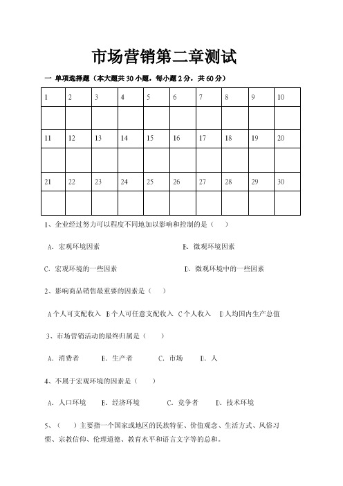 市场营销第二章测试