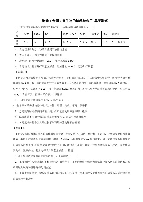 人教版 微生物的培养与应用 单元测试 (2)