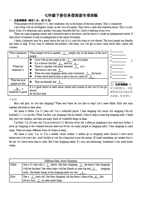 牛津版七年级英语下册任务型阅读专项训练