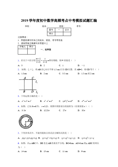 2019学年度初中数学高频考点中考模拟试题汇编966983