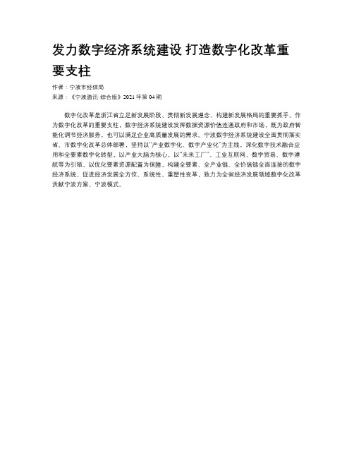 发力数字经济系统建设 打造数字化改革重要支柱