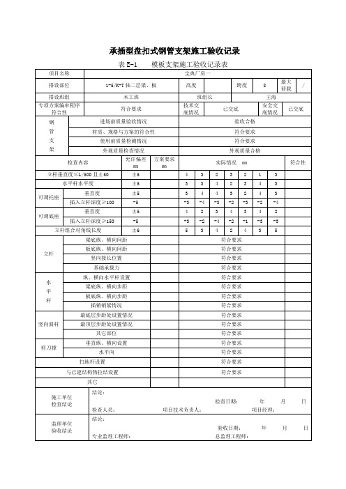 承插型模板支架搭设验收表